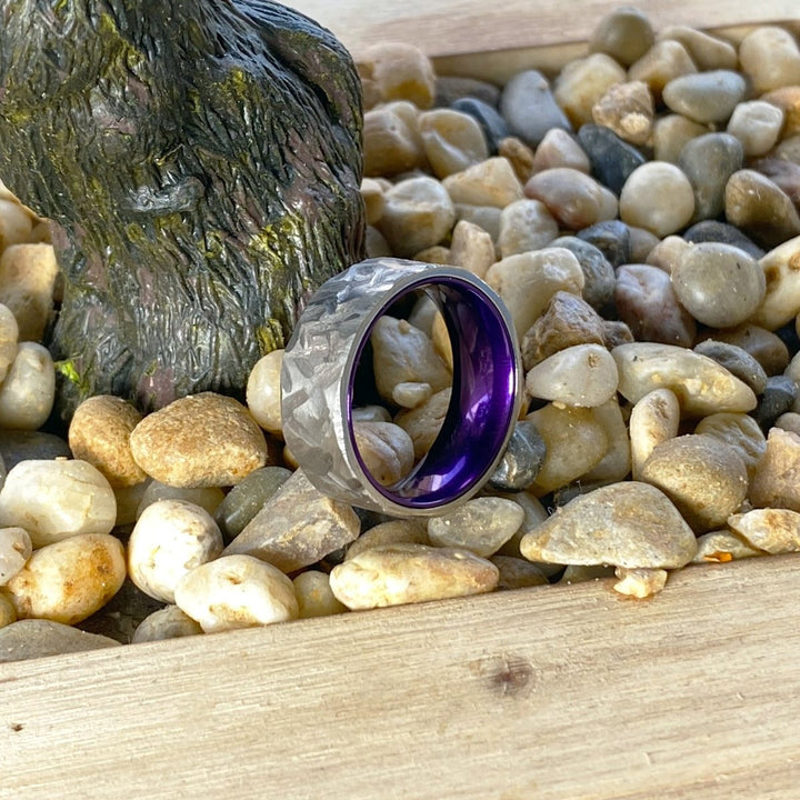 VIKING | Purple Ring, Silver Titanium Ring, Hammered, Flat - Rings - Aydins Jewelry - 5