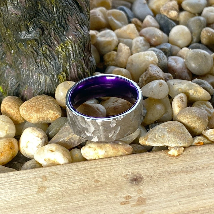 VIKING | Purple Ring, Silver Titanium Ring, Hammered, Flat - Rings - Aydins Jewelry - 6