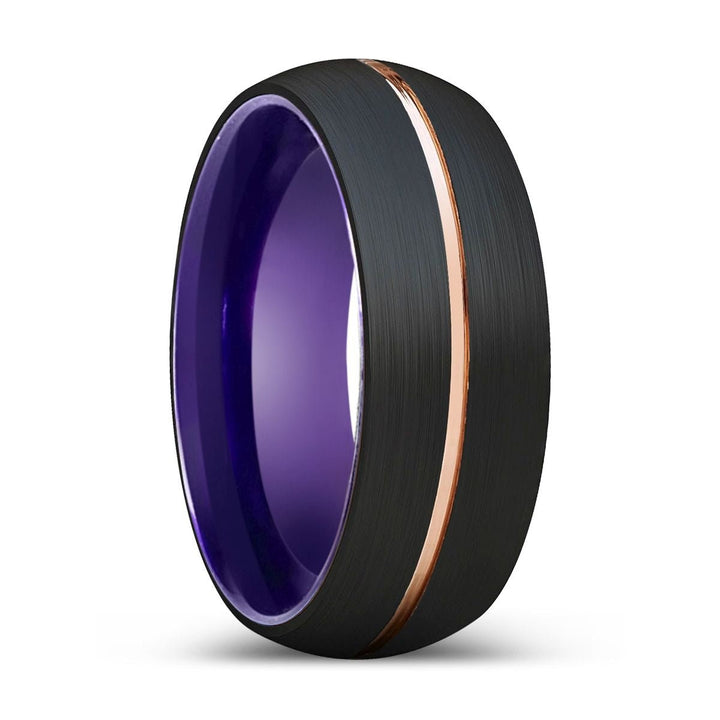 VINTAGE | Purple Ring, Black Tungsten Ring, Rose Gold Groove, Domed - Rings - Aydins Jewelry - 1
