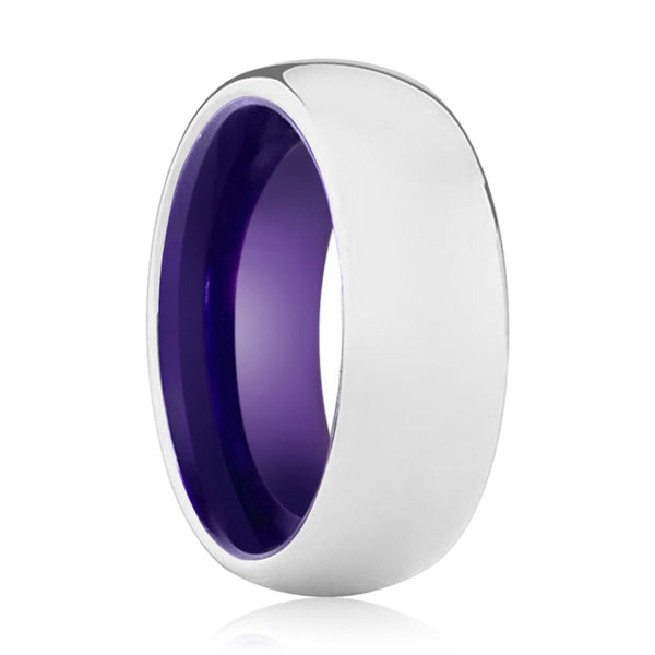VIOLA | Purple Ring, Silver Tungsten Ring, Shiny, Domed - Rings - Aydins Jewelry