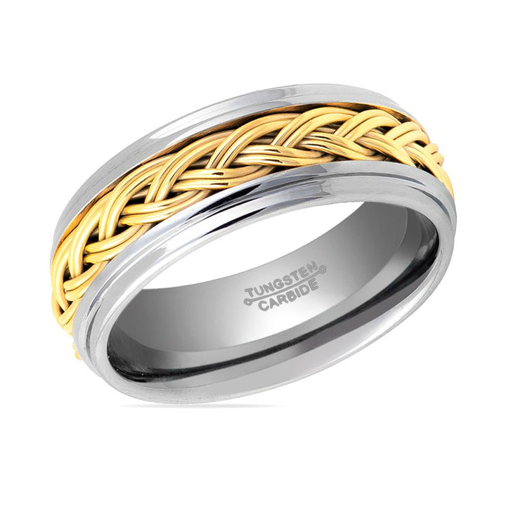 VIPER | Silver Tungsten Ring, Gold Rope, Domed - Rings - Aydins Jewelry - 2