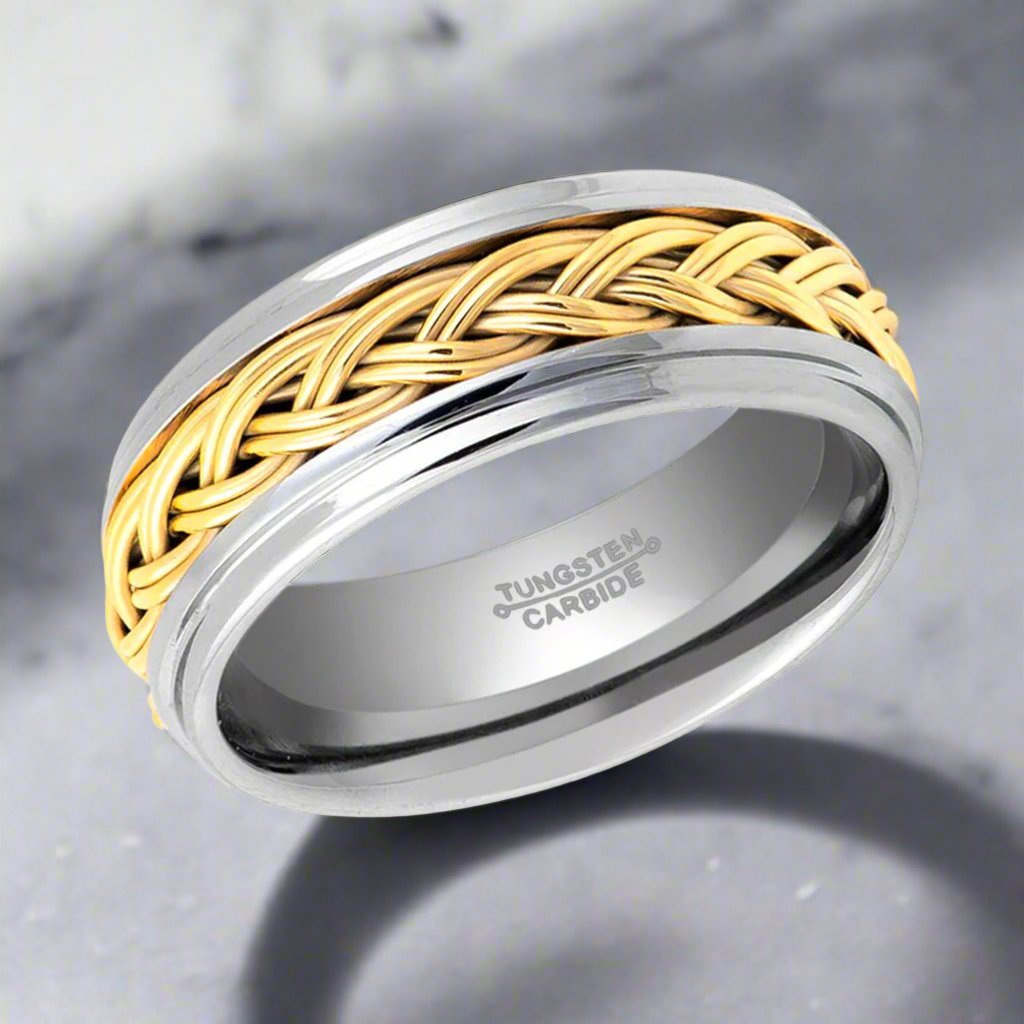 VIPER | Silver Tungsten Ring, Gold Rope, Domed - Rings - Aydins Jewelry - 2