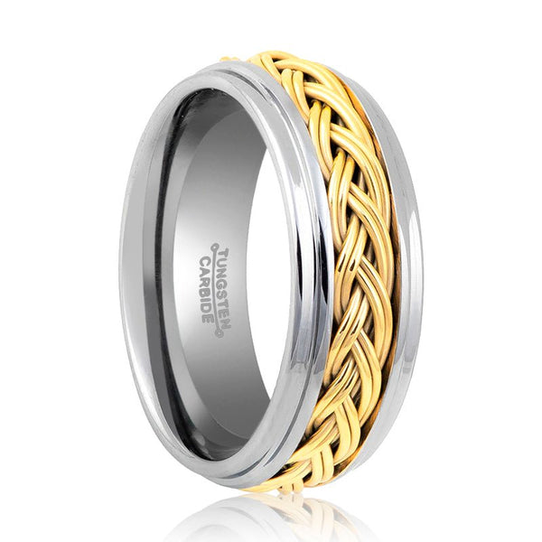 VIPER | Silver Tungsten Ring, Gold Rope, Domed
