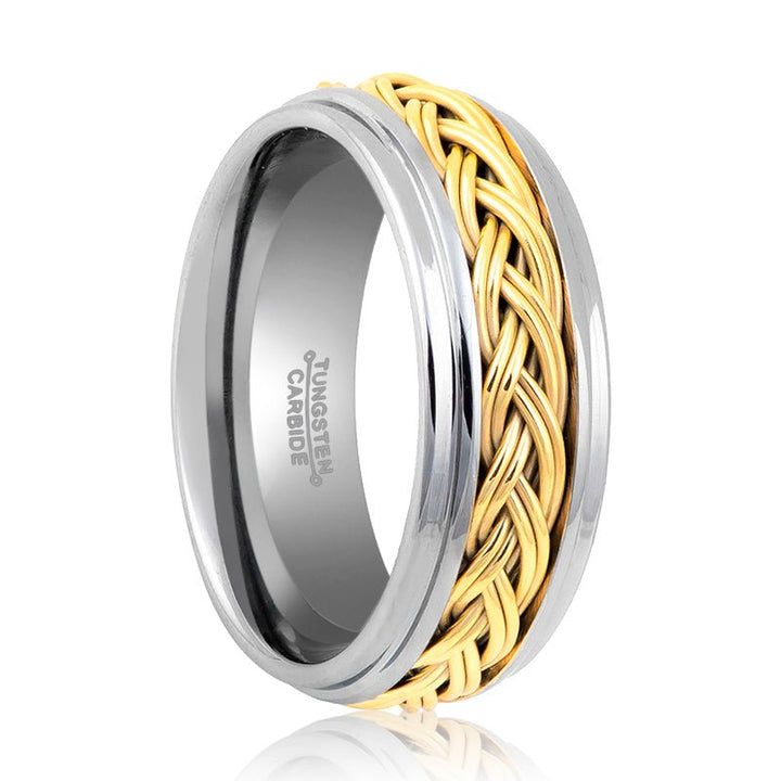 VIPER | Silver Tungsten Ring, Gold Rope, Domed - Rings - Aydins Jewelry - 1