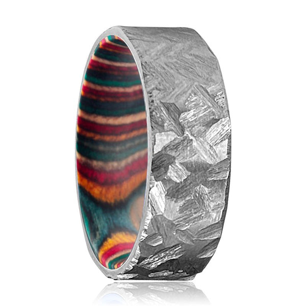 VIRAGE | Multi Color Wood, Silver Titanium Ring, Hammered, Flat - Rings - Aydins Jewelry - 1