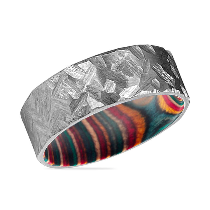 VIRAGE | Multi Color Wood, Silver Titanium Ring, Hammered, Flat - Rings - Aydins Jewelry - 2