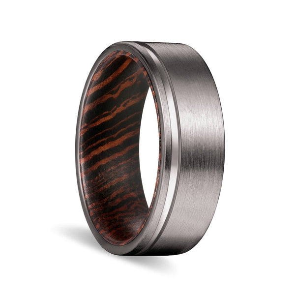 VIRTUOUS | Wenge Wood, Gunmetal Tungsten Offset Groove - Rings - Aydins Jewelry - 1