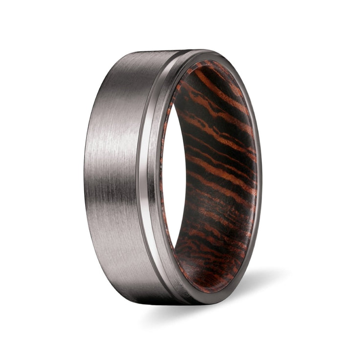VIRTUOUS | Wenge Wood, Gunmetal Tungsten Offset Groove - Rings - Aydins Jewelry - 2