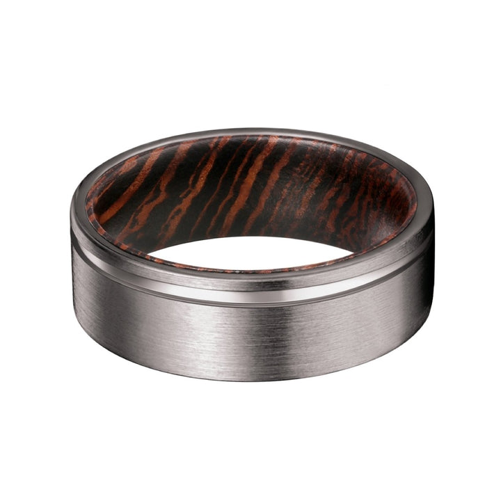 VIRTUOUS | Wenge Wood, Gunmetal Tungsten Offset Groove - Rings - Aydins Jewelry - 4