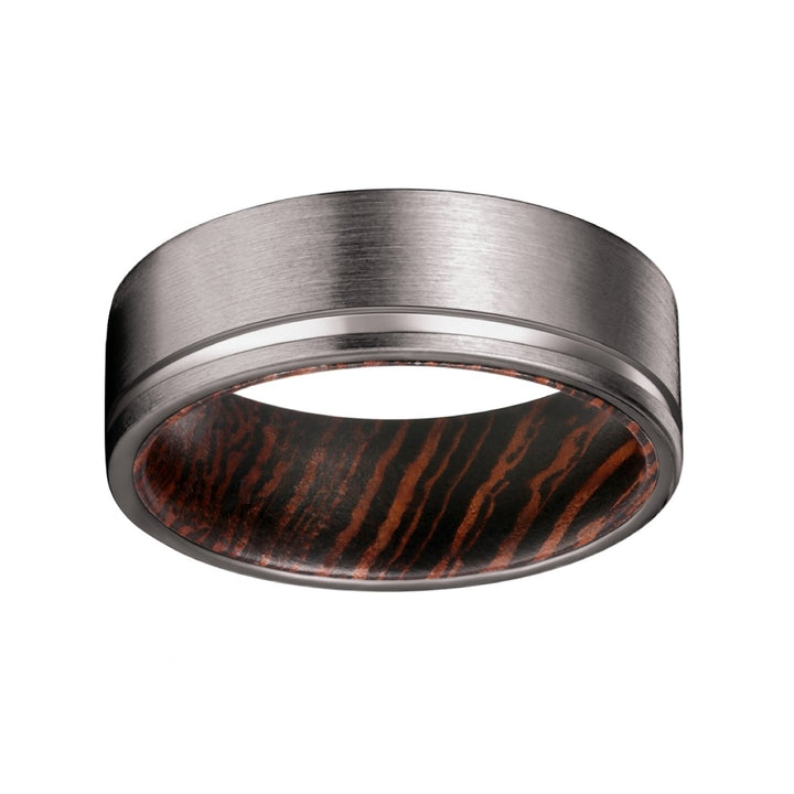 VIRTUOUS | Wenge Wood, Gunmetal Tungsten Offset Groove - Rings - Aydins Jewelry - 3