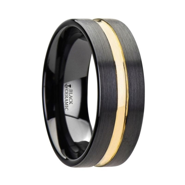 VIVALDI | Black Ceramic Ring Yellow Gold Groove - Rings - Aydins Jewelry - 4