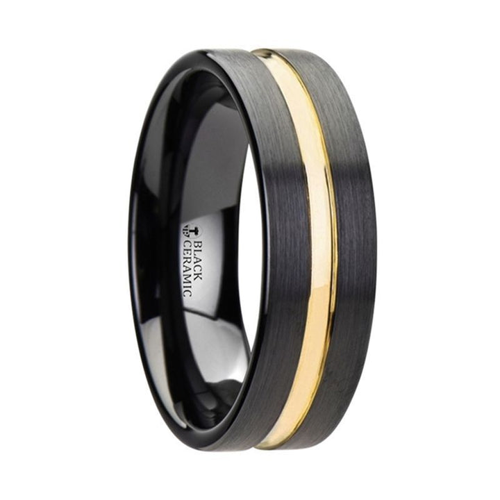 VIVALDI | Black Ceramic Ring Yellow Gold Groove - Rings - Aydins Jewelry - 1