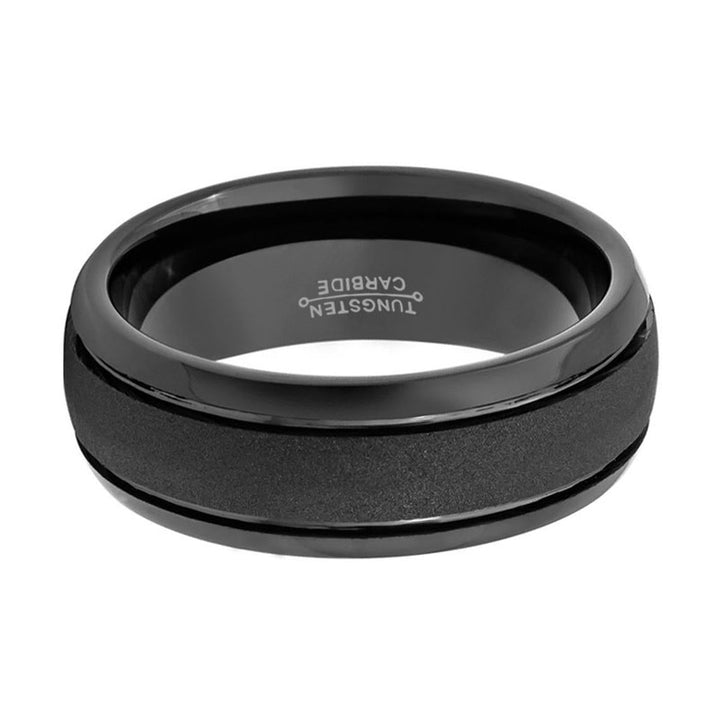 VORTEX | Black Tungsten Ring, Sandstone Finish, Domed - Rings - Aydins Jewelry - 3