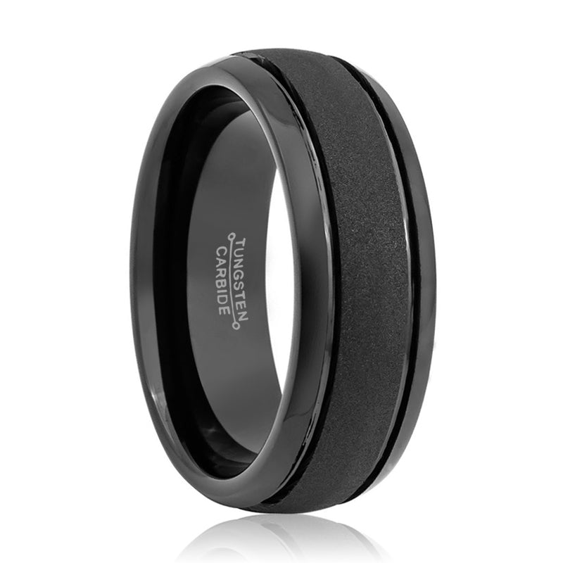 VORTEX | Black Tungsten Ring, Sandstone Finish, Domed - Rings - Aydins Jewelry - 1