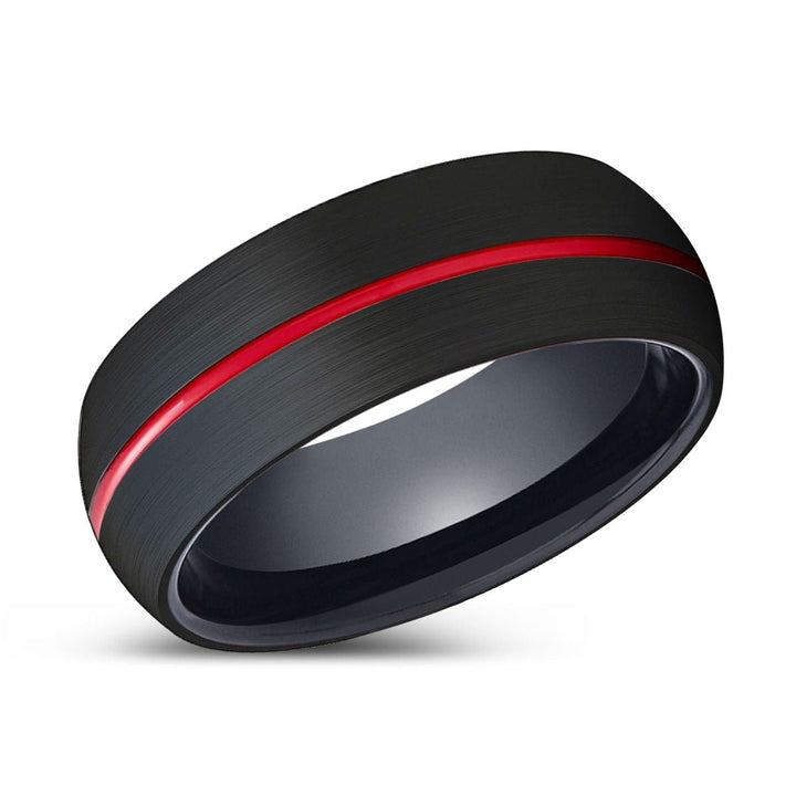 VULTURE | Black Ring, Black Tungsten Ring, Red Groove, Domed - Rings - Aydins Jewelry - 2