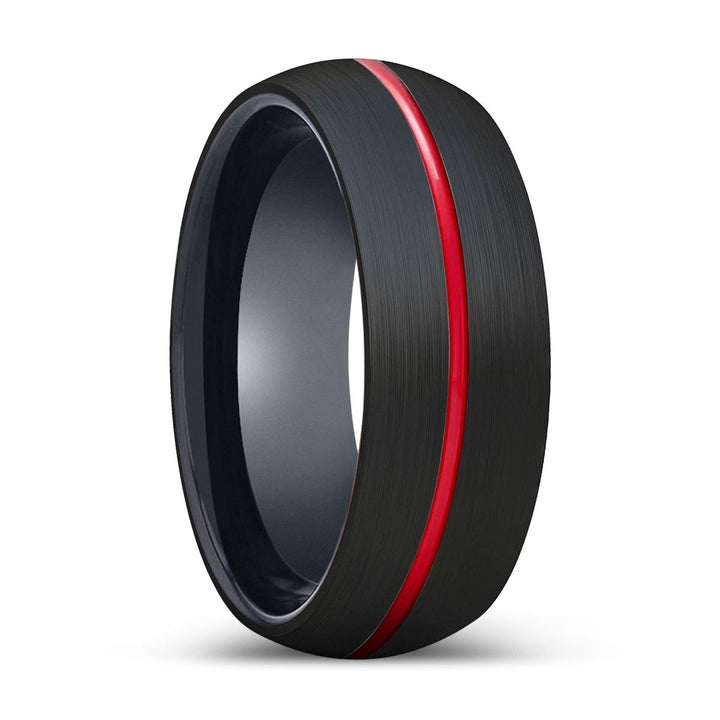 VULTURE | Black Ring, Black Tungsten Ring, Red Groove, Domed - Rings - Aydins Jewelry - 1