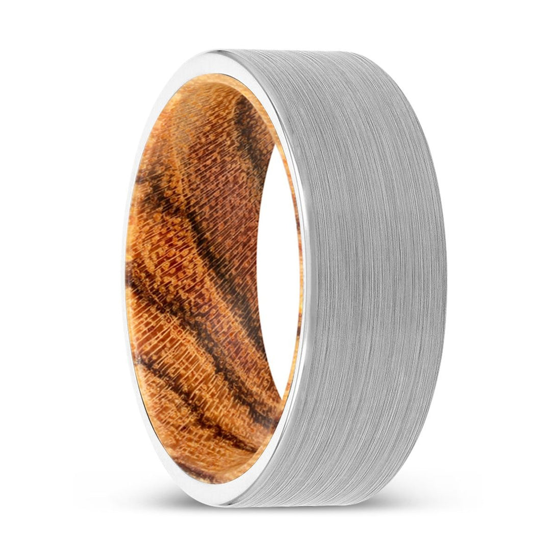 WALLACE | Bocote Wood, White Tungsten Ring, Brushed, Flat - Rings - Aydins Jewelry - 1