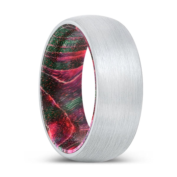 WANDERING | Green & Red Wood, White Tungsten Ring, Brushed, Domed - Rings - Aydins Jewelry - 1
