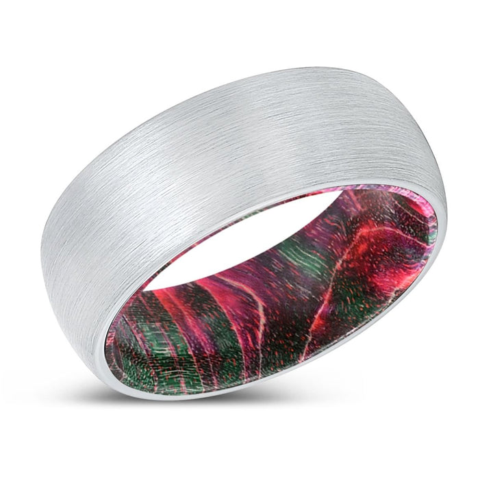 WANDERING | Green & Red Wood, White Tungsten Ring, Brushed, Domed - Rings - Aydins Jewelry - 2