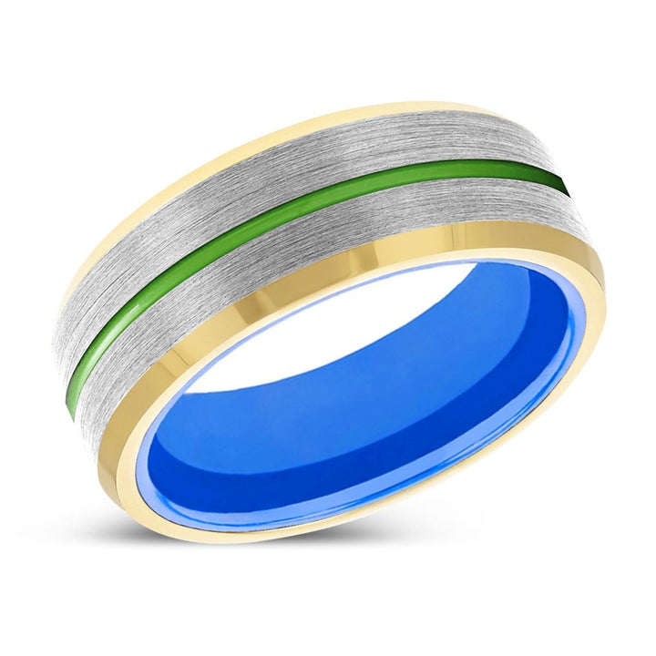 WARDEN | Blue Ring, Silver Tungsten Ring, Green Groove, Gold Beveled Edge - Rings - Aydins Jewelry - 2