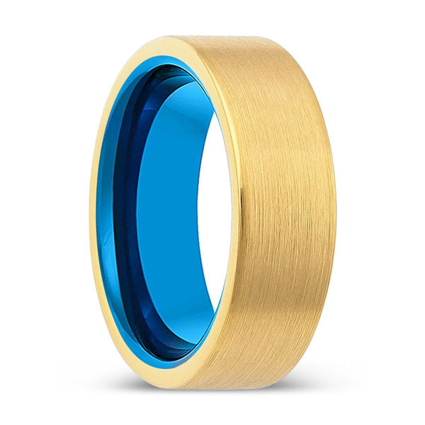 WARLINGTON | Blue Tungsten Ring, Gold Tungsten Ring, Brushed, Flat - Rings - Aydins Jewelry - 1