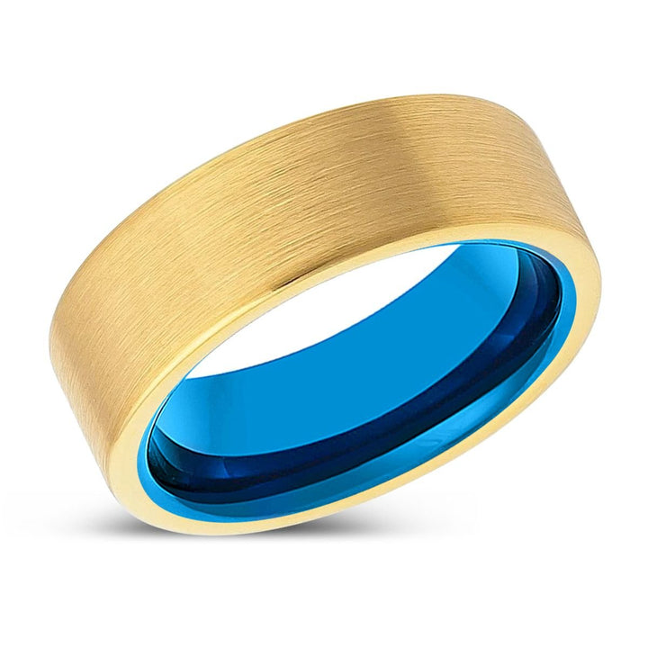 WARLINGTON | Blue Tungsten Ring, Gold Tungsten Ring, Brushed, Flat - Rings - Aydins Jewelry - 2