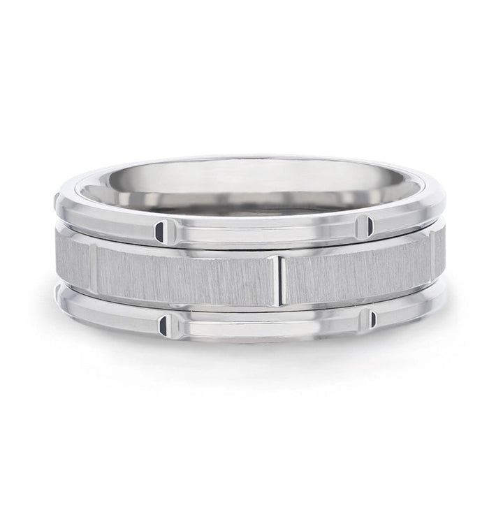 WARRICK | Titanium Men's Wedding Band Alternating Grooves, Horizontal Etched - Rings - Aydins Jewelry - 2