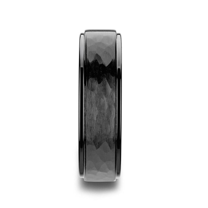 WARRIOR | Black Ceramic Ring Hammer Finish Step Edge - Rings - Aydins Jewelry - 4