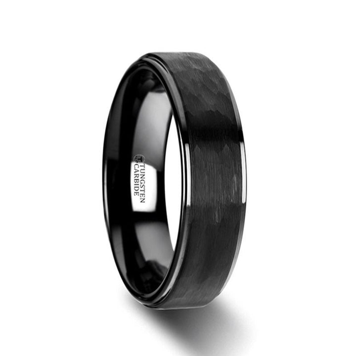 WARRIOR | Black Ceramic Ring Hammer Finish Step Edge - Rings - Aydins Jewelry - 1
