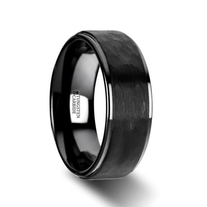 WARRIOR | Black Ceramic Ring Hammer Finish Step Edge - Rings - Aydins Jewelry - 3