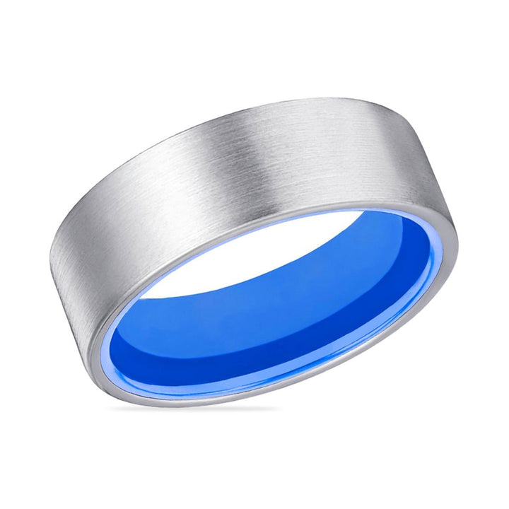 WAVE | Blue Ring, Silver Tungsten Ring, Brushed, Flat - Rings - Aydins Jewelry - 2