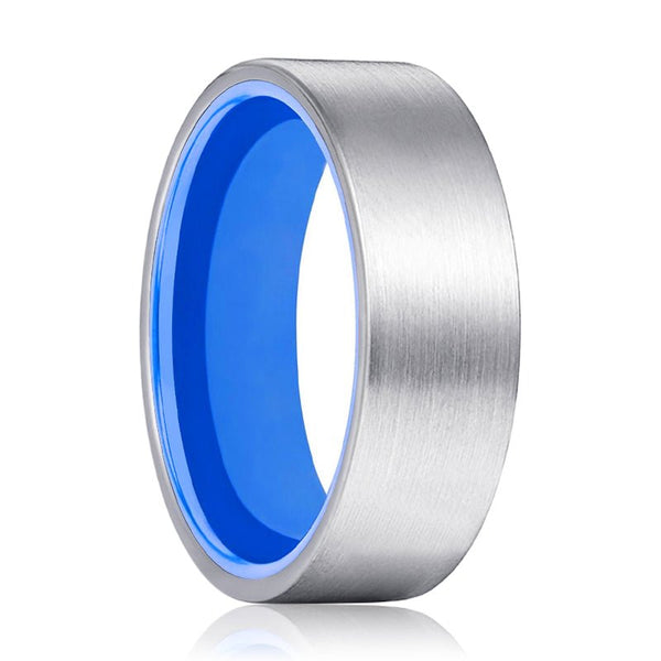 WAVE | Blue Ring, Silver Tungsten Ring, Brushed, Flat - Rings - Aydins Jewelry - 1