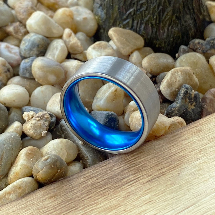 WAVE | Blue Ring, Silver Tungsten Ring, Brushed, Flat - Rings - Aydins Jewelry - 5