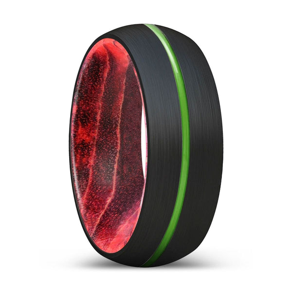 WAYDE | Black & Red Wood, Black Tungsten Ring, Green Groove, Domed - Rings - Aydins Jewelry - 1