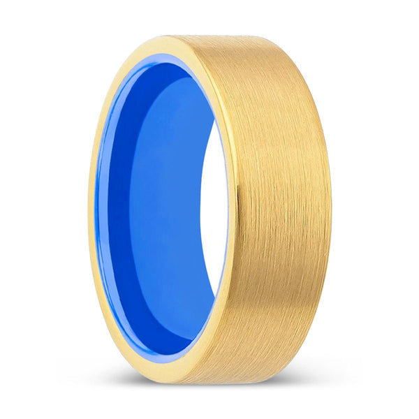 WEALDSTONE| Blue Ring, Gold Tungsten Ring, Brushed, Flat