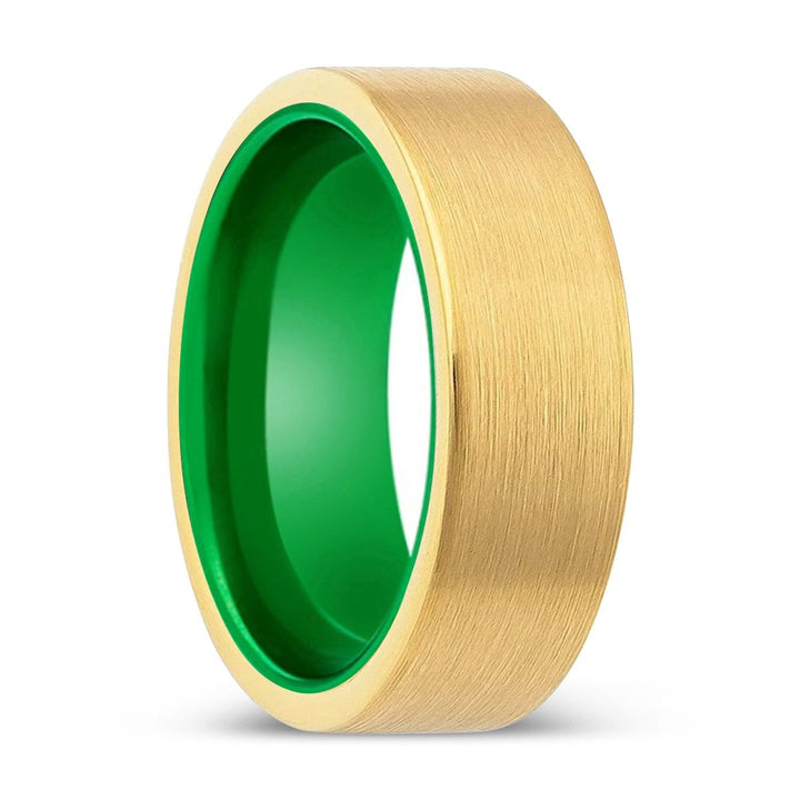 WELLSPRING | Green Ring, Gold Tungsten Ring, Brushed, Flat - Rings - Aydins Jewelry - 1