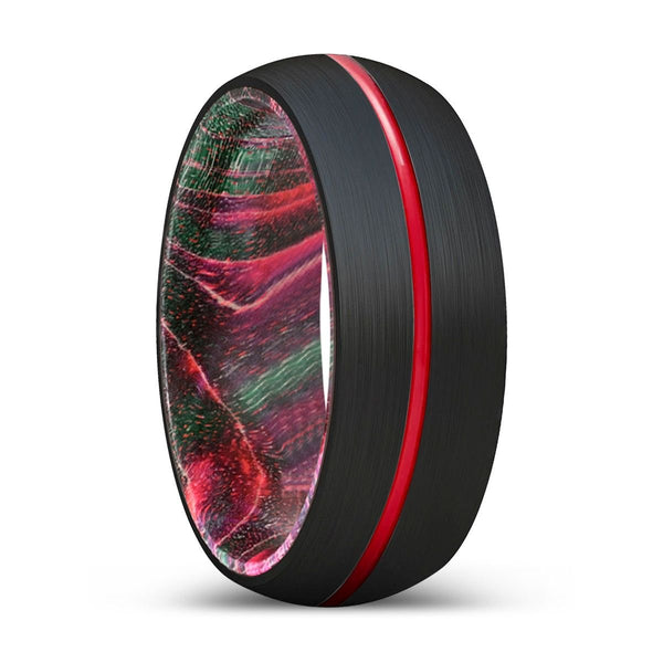 WICKED | Green & Red Wood, Black Tungsten Ring, Red Groove, Domed - Rings - Aydins Jewelry - 1