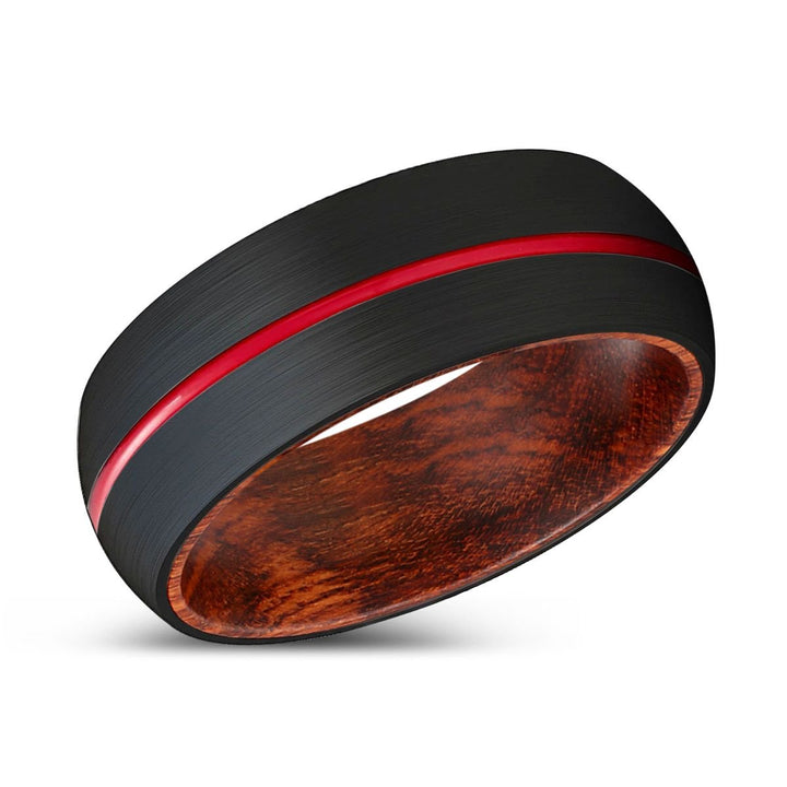 WIGGLES | Snake Wood, Black Tungsten Ring, Red Groove, Domed - Rings - Aydins Jewelry - 2