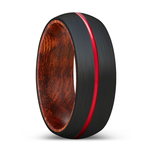 WIGGLES | Snake Wood, Black Tungsten Ring, Red Groove, Domed - Rings - Aydins Jewelry - 1