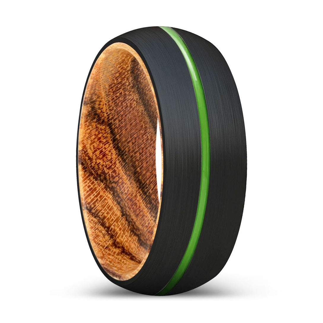 WILBURT | Bocote Wood, Black Tungsten Ring, Green Groove, Domed - Rings - Aydins Jewelry - 1