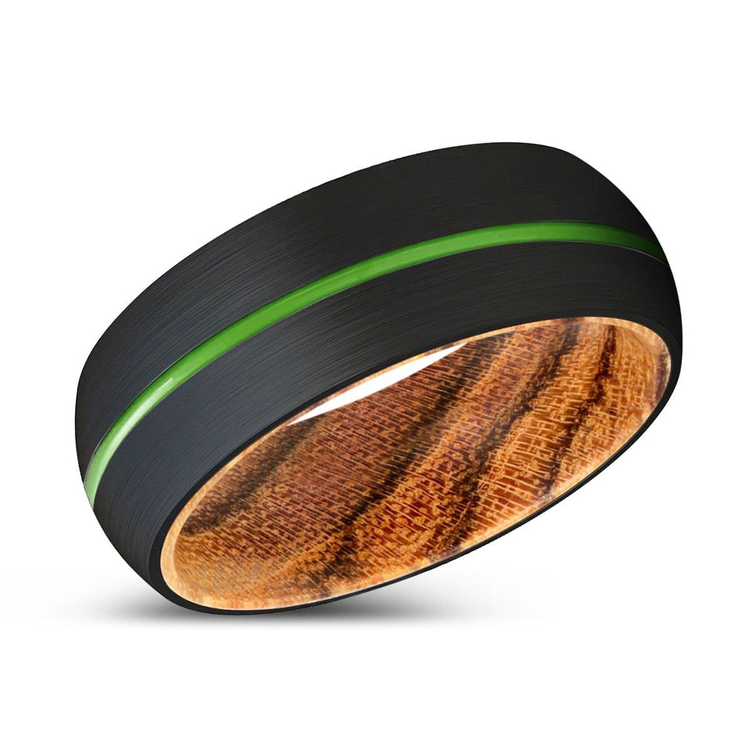 WILBURT | Bocote Wood, Black Tungsten Ring, Green Groove, Domed - Rings - Aydins Jewelry - 2