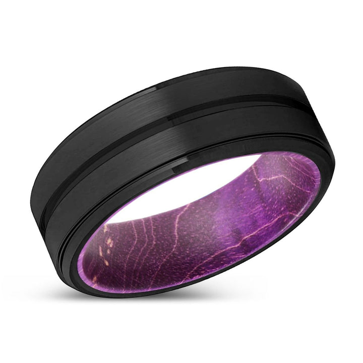 WILDE | Purple Wood, Black Tungsten Ring, Grooved, Stepped Edge - Rings - Aydins Jewelry - 2