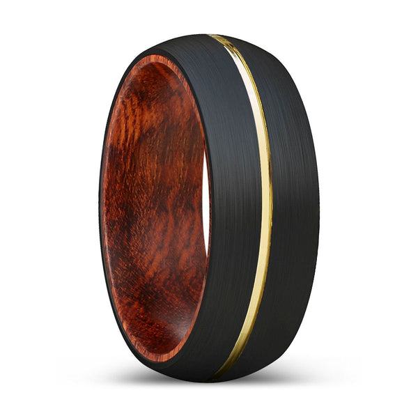 WILDER | Snake Wood, Black Tungsten Ring, Gold Groove, Domed - Rings - Aydins Jewelry - 1
