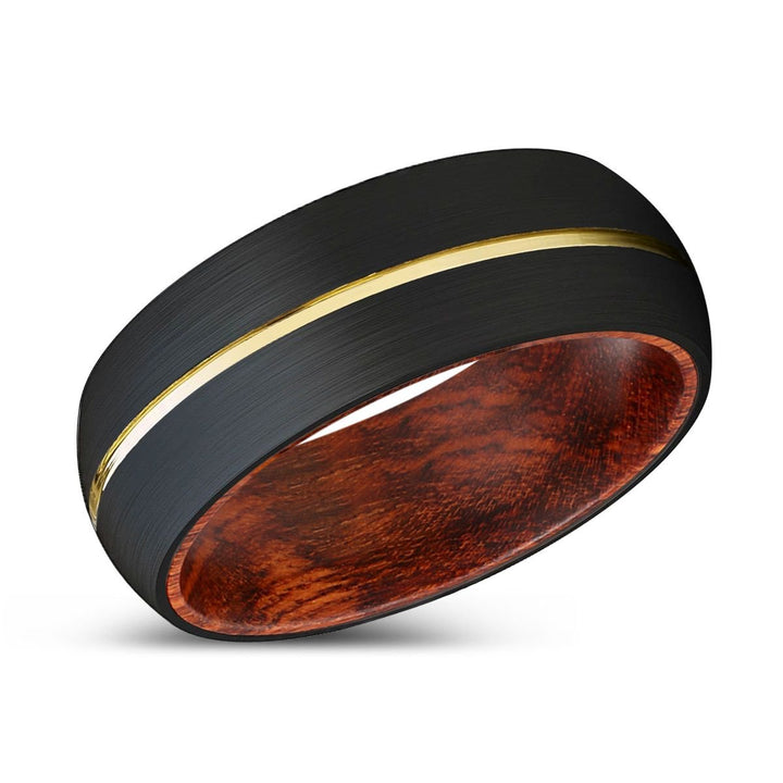 WILDER | Snake Wood, Black Tungsten Ring, Gold Groove, Domed - Rings - Aydins Jewelry - 2