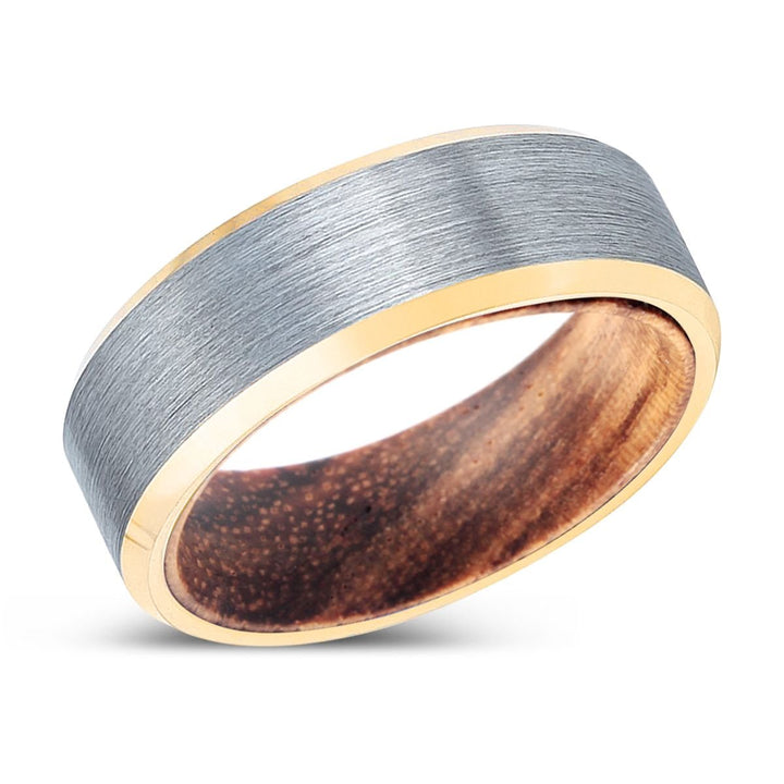 WILDLEAF | Zebra Wood, Brushed, Silver Tungsten Ring, Gold Beveled Edges - Rings - Aydins Jewelry - 2