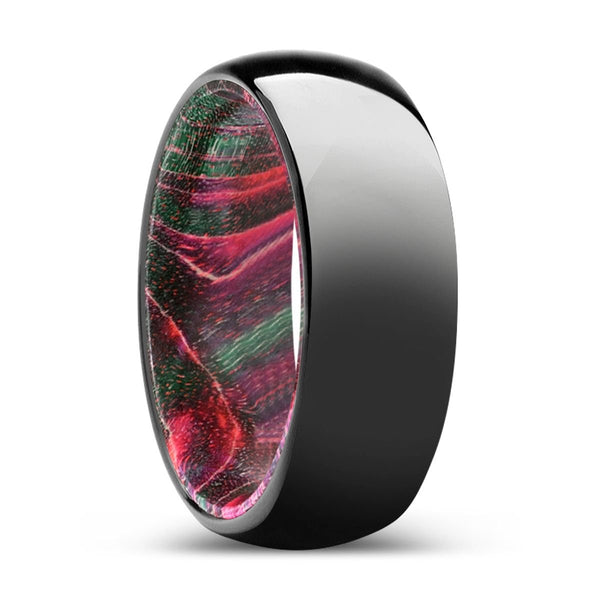 WILDWOOD | Green & Red Wood, Black Tungsten Ring, Shiny, Domed - Rings - Aydins Jewelry - 1
