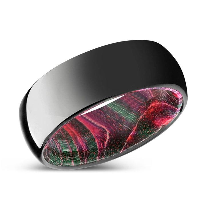 WILDWOOD | Green & Red Wood, Black Tungsten Ring, Shiny, Domed - Rings - Aydins Jewelry - 2