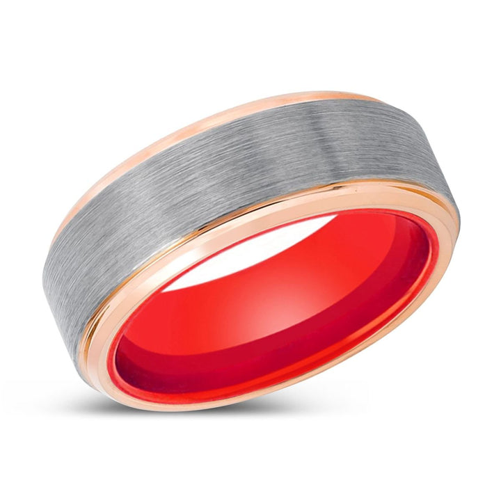 WILDY | Red Ring, Silver Tungsten Ring, Brushed, Rose Gold Stepped Edge - Rings - Aydins Jewelry - 2