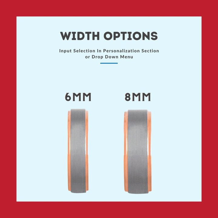 WILDY | Red Ring, Silver Tungsten Ring, Brushed, Rose Gold Stepped Edge - Rings - Aydins Jewelry - 3