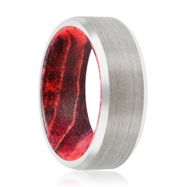 WILLOW | Black & Red Wood, Silver Tungsten Ring, Brushed, Beveled - Rings - Aydins Jewelry - 1